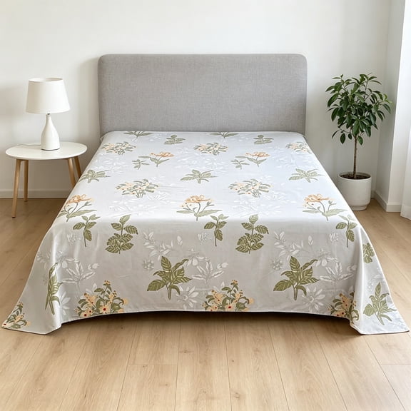 Tarmeek 230x250cm Flat Sheet Floral Pattern Comfortable Bed Sheet Easy Care Mattress Protector for Queen King Size Bedroom 90.6"x98.4" Soft Breathable