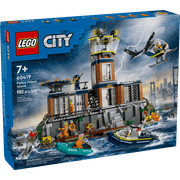 LEGO City Police Prison Island Toy Building Set, Birthday Gift for Boys and Girls Ages 7 Plus, Imaginative Play, Helicopter Toy, Boat Toy and Dinghy, 7 Minifigures with Dog and Shark Toy, 60419