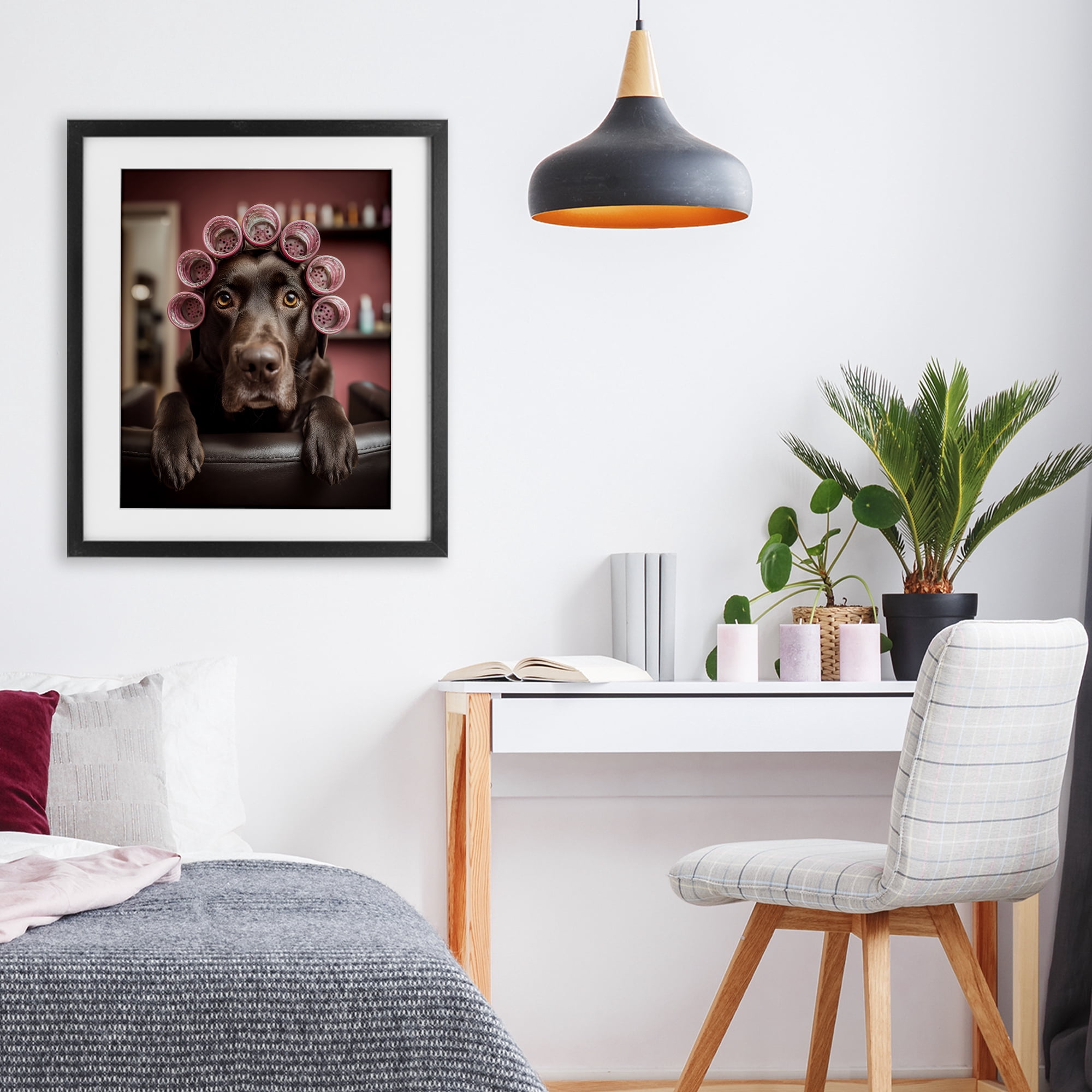 Stupell Industries Dog at Salon with Curlers Black Framed Print Under Glass, design by Scott Stulberg