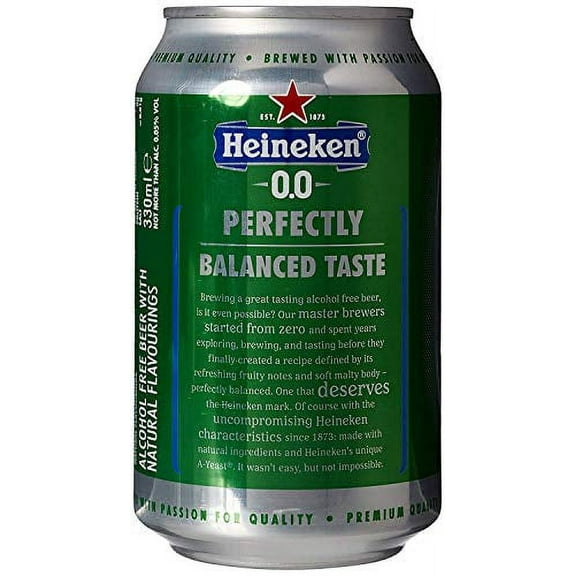 Heineken 0.0% Non-Alcohol, Alcohol Free Beer, Great Taste, Zero Alcohol, 11.2 Fl Oz | Case of 24 Cans