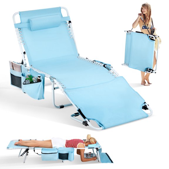 Ktaxon Outdoor Oversized Tanning Chair, Patio Beach Lounge Chair with Face Hole & Carrying Bag, Laying Out Chairs for Beach Sun Tanning, Blue