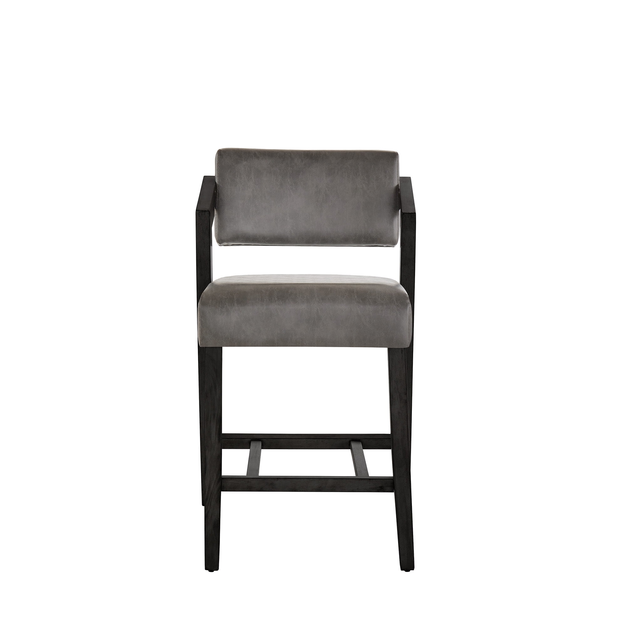 Weston Home Billings Wood Finish Counter Height Chair, Black Wash Finish Frame/Charcoal Vegan Leather