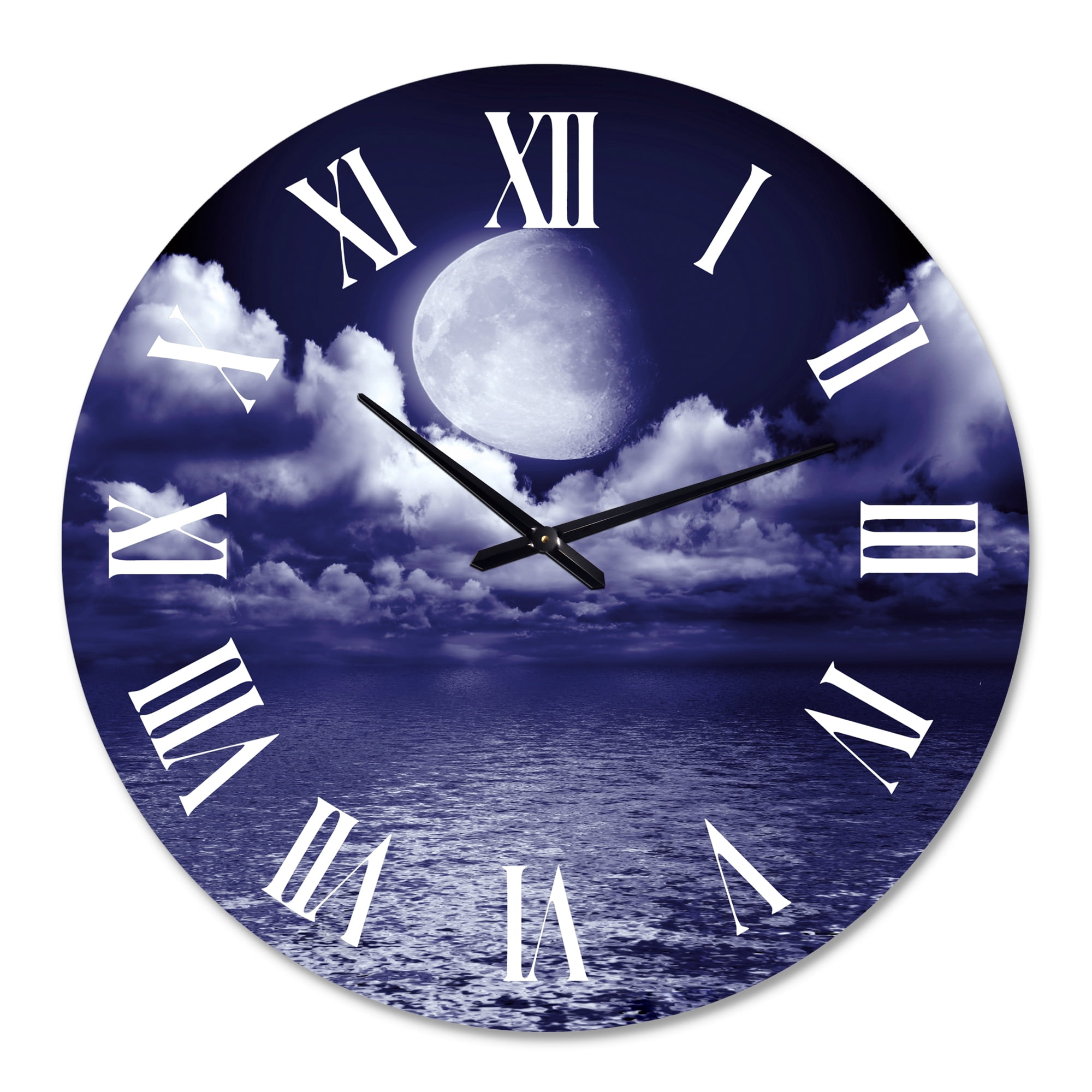 Designart 'Full Moon In Cloudy Night Sky V' Nautical & Coastal Wall Clock