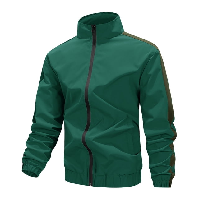 Dagegui Mens Hiking Jackets Stand Collar Windbreaker Softshell Jacket Fall Windproof Zip Up Coat with Pockets Green L