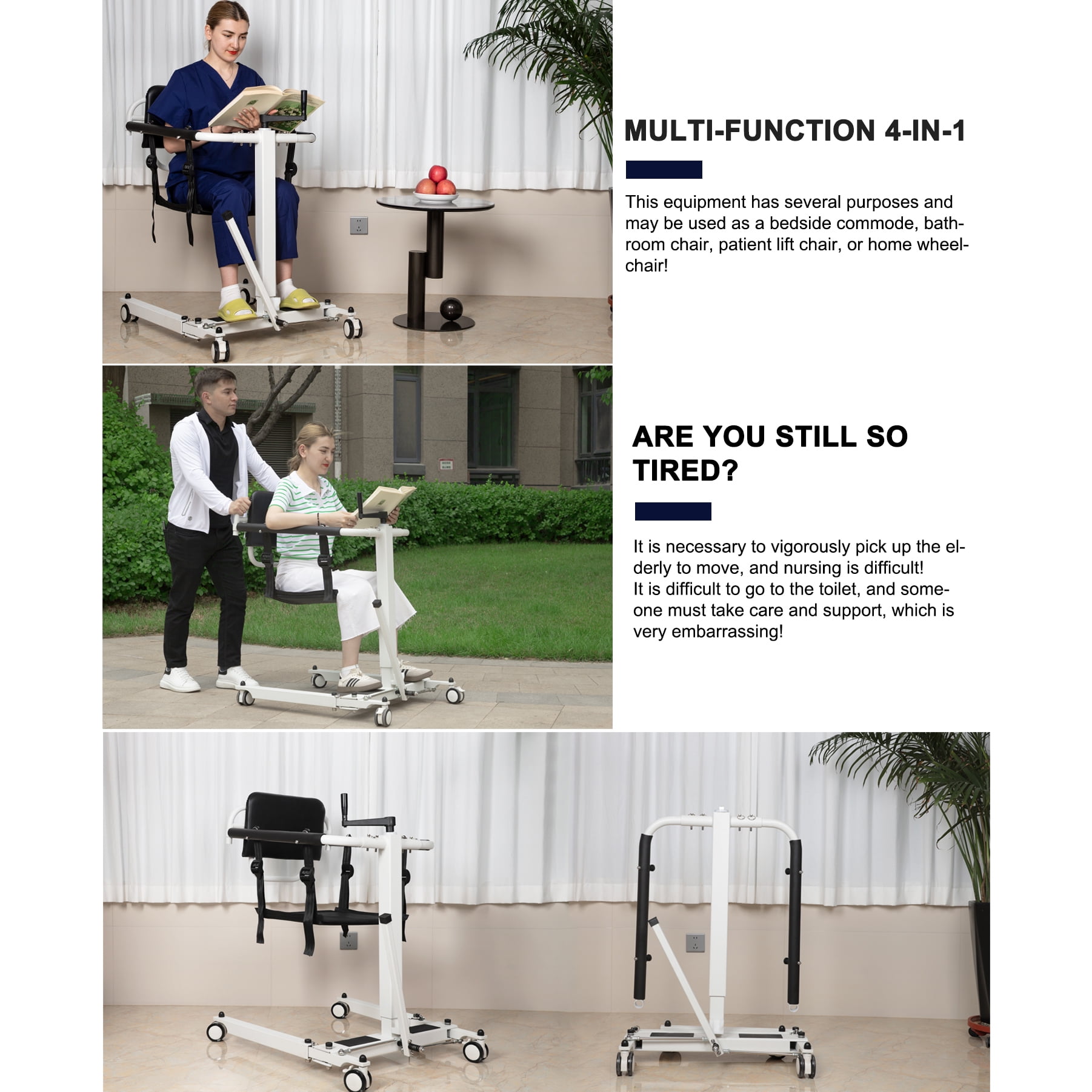 Patient Lift Transfer Chair, Foldable Patient Lift for Home Portable Lift Wheelchair for Car, Patient Lift Aid for Seniors Elderly/Disabled, Height Adjustable, with 2 Cushions