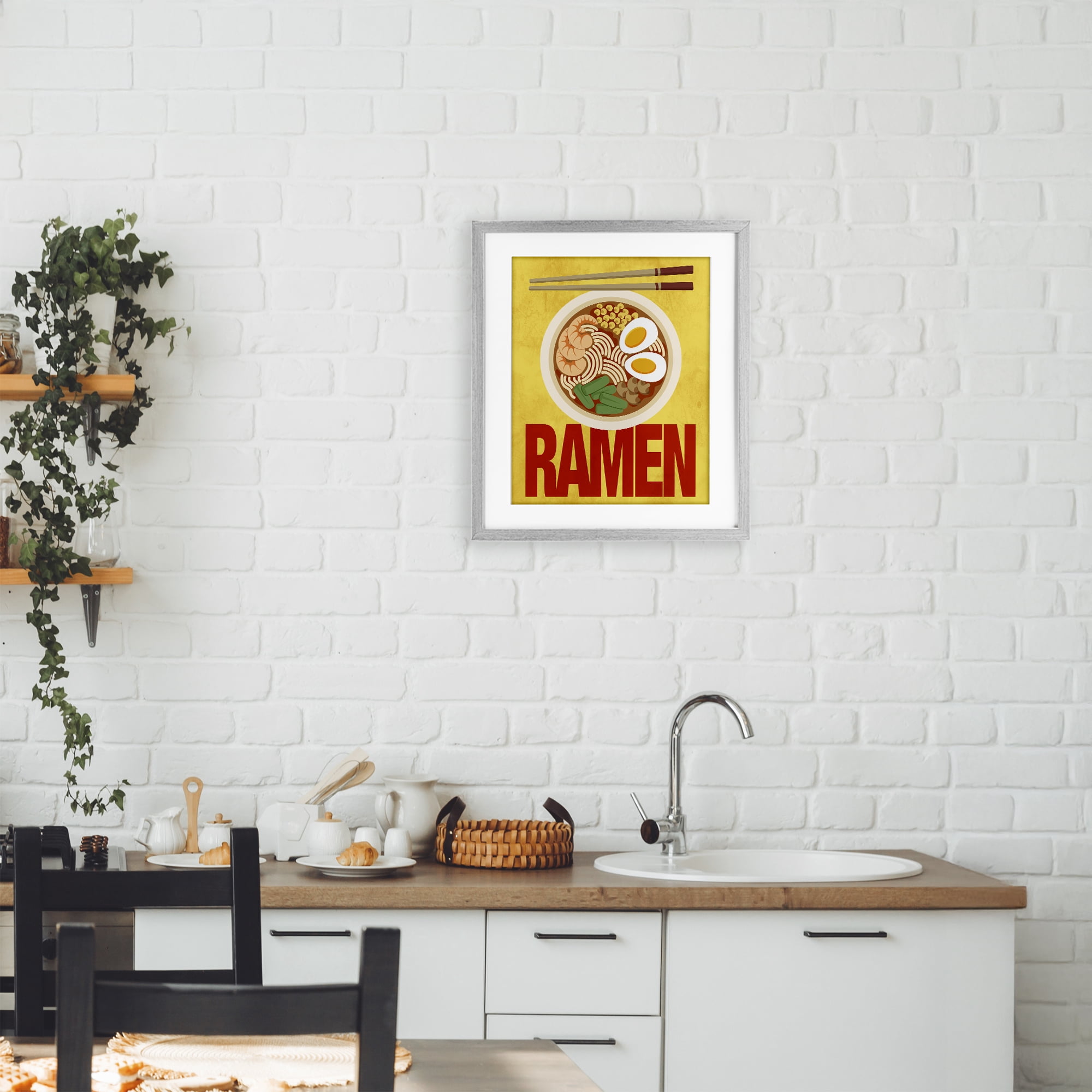 Stupell Industries Bright Ramen & Chopsticks Gray Framed Print Under Glass, design by Marcus Prime