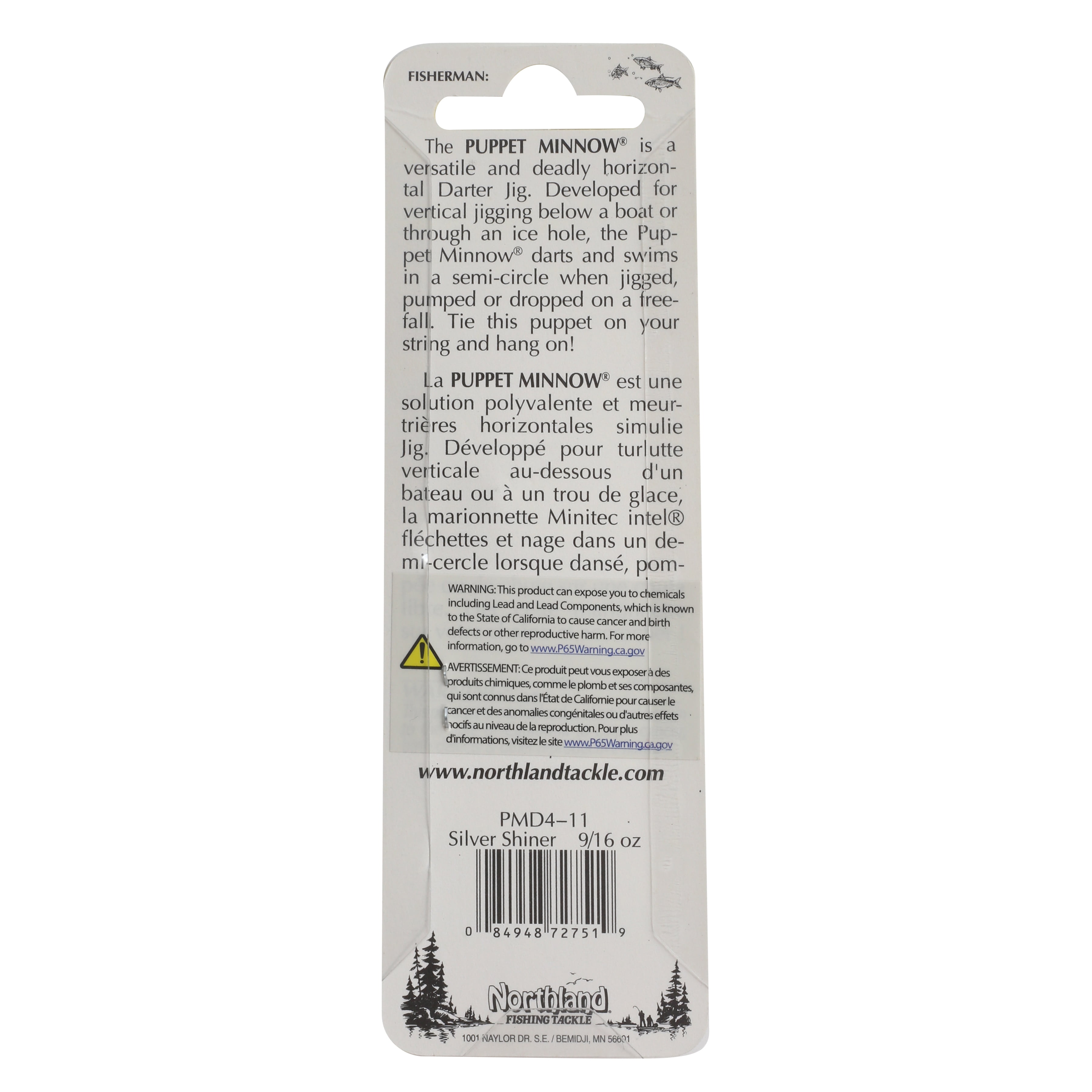 Northland PMD4-11 Puppet Minnow 3", 9/16oz, Silver Shiner 1Cd