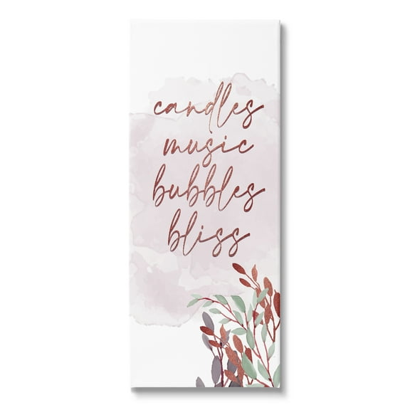 Stupell Industries Pink Bathroom Words Botanical & Floral Painting Gallery Wrapped Canvas Art Print Wall Art, 10 x 24