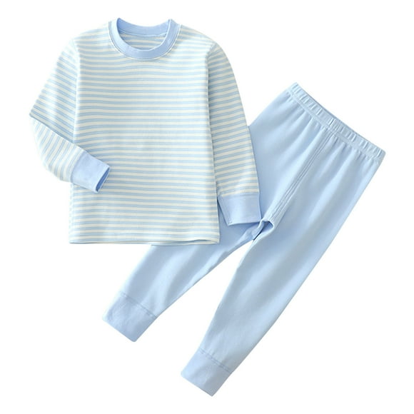 ameIAEA Toddler Kids Girls Boys 2 Piece Thermal Underwear Striped Long Sleeve Shirts Pants Pjs Sleepwear