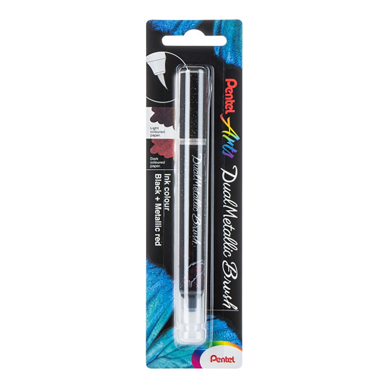 Pentel Arts DualMetallic Brush, Black/Metallic Red Ink, Pack of 3
