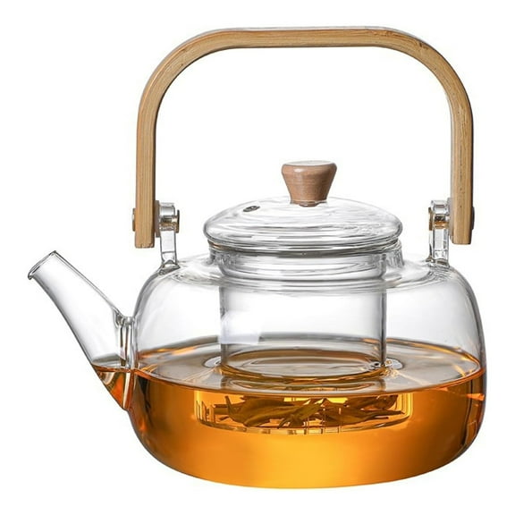 Glass teapot, glass teapot tea maker set, glass teapot with removable tea infuser, transparent teapot set with lid, clear coffee kettle with filter
