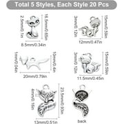 1 Box 100Pcs 5 Style Silver Fox Charms Tibetan Silver Metal Animal Jewelry Making Pendants Bulk