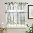 thumbnail image 3 of Green Leaves Floral Curtain Set, Flower Plant Herb Wildflower Country Spring Farmhouse Watercolor Botanical Window Valances and Tier Set for Kitchen Café Décor 54''x18'' & 27''x24''x2, 3 Panels, 3 of 4