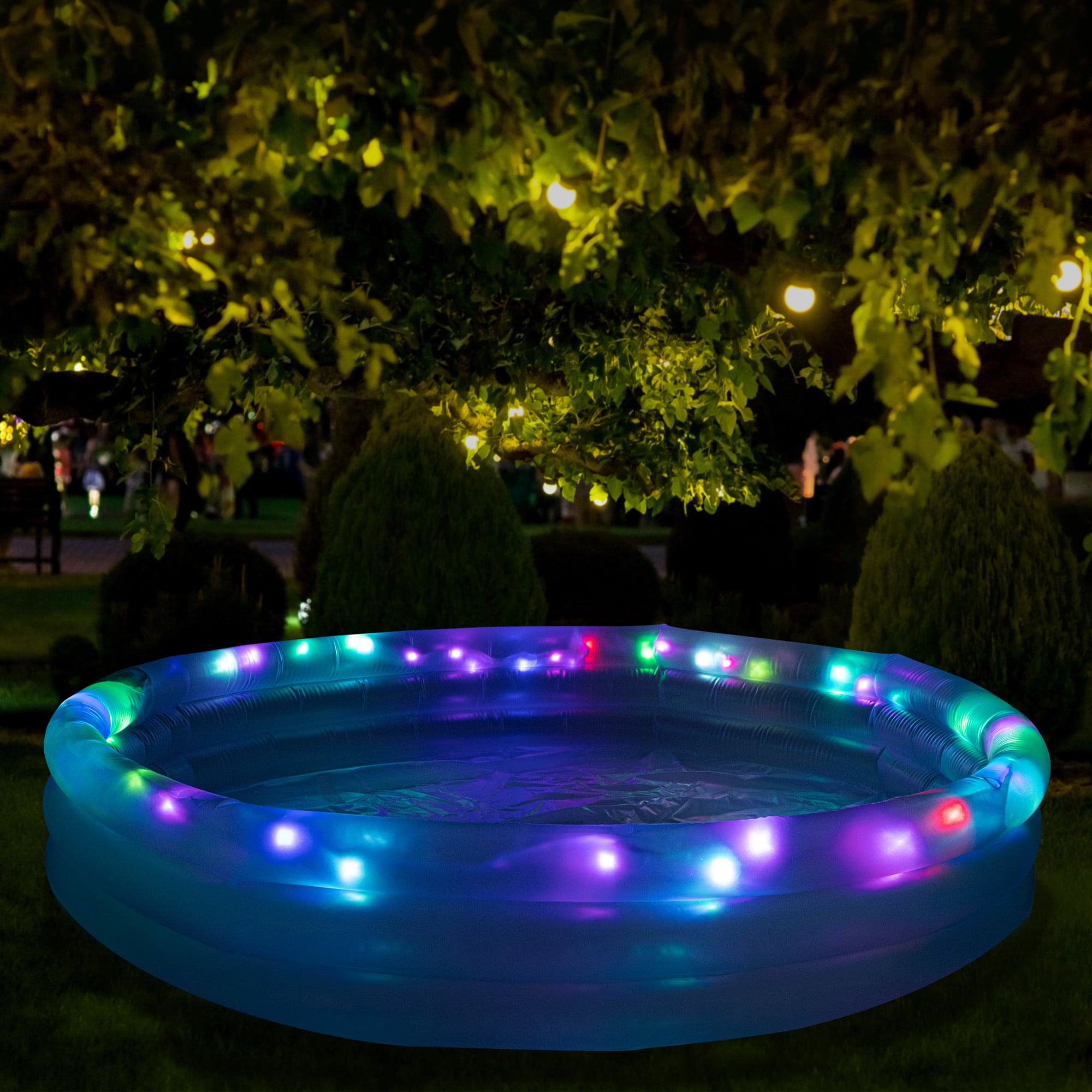 Merkury Innovations - HGlo Inflatable LED 3 Ring Pool, 59" Diameter, Multicolor LEDs with Flashing Modes, For Kids