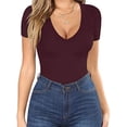 thumbnail image 3 of FUTATA Women's V-Neck Short Sleeve T-Shirt Tunic T-Shirt, Sexy Slim Casual Solid Color Basic Top, Short Sleeve T-Shirt For Date, Party Or Everyday, 3 of 5