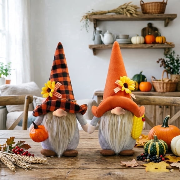 2-Pack Sunflower Gnome Plush Decorations, Handmade Scandinavian Swedish Tomte for Summer and Spring, Farmhouse Tiered Tray, Kitchen and Home Decor