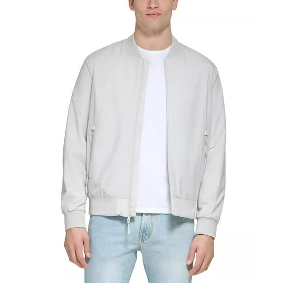 DKNY Men's Lightweight Stretch Bomber Jacket in Ice Gray-Large
