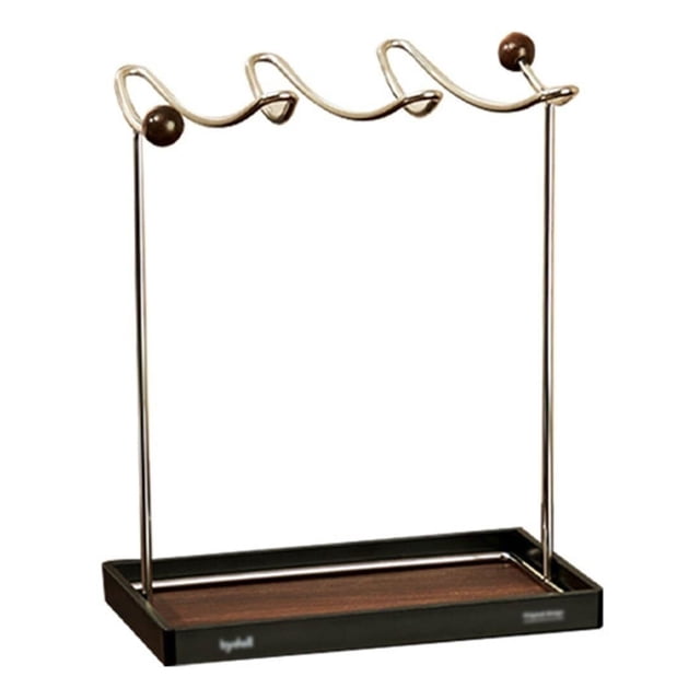 Soporte decorativo del tenedor de la copa de vino del metal con la base de madera, diseño de 3 ganchos