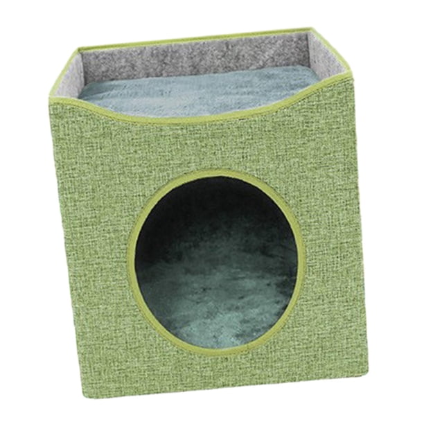 Cama para gatos, nido para gatos semicerrado, tienda suave para gatitos, cama para dormir para mascotas de doble capa, casa cubo para gatitos, gatos, Verde claro
