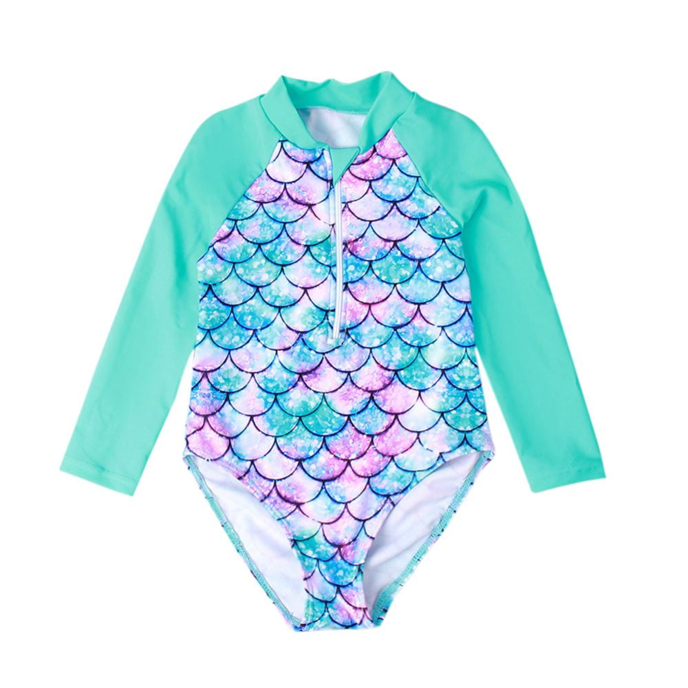 Uccdo Toddler Girls One-Piece Swimsuit Rashguard Swimwear Kids Long ...