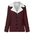 thumbnail image 6 of Fashion Jacket Women Plus Size Lapel Button Down Faux Fur Coat Winter Warm Casual Outerwear Coats with Pockets Wine M, 6 of 7