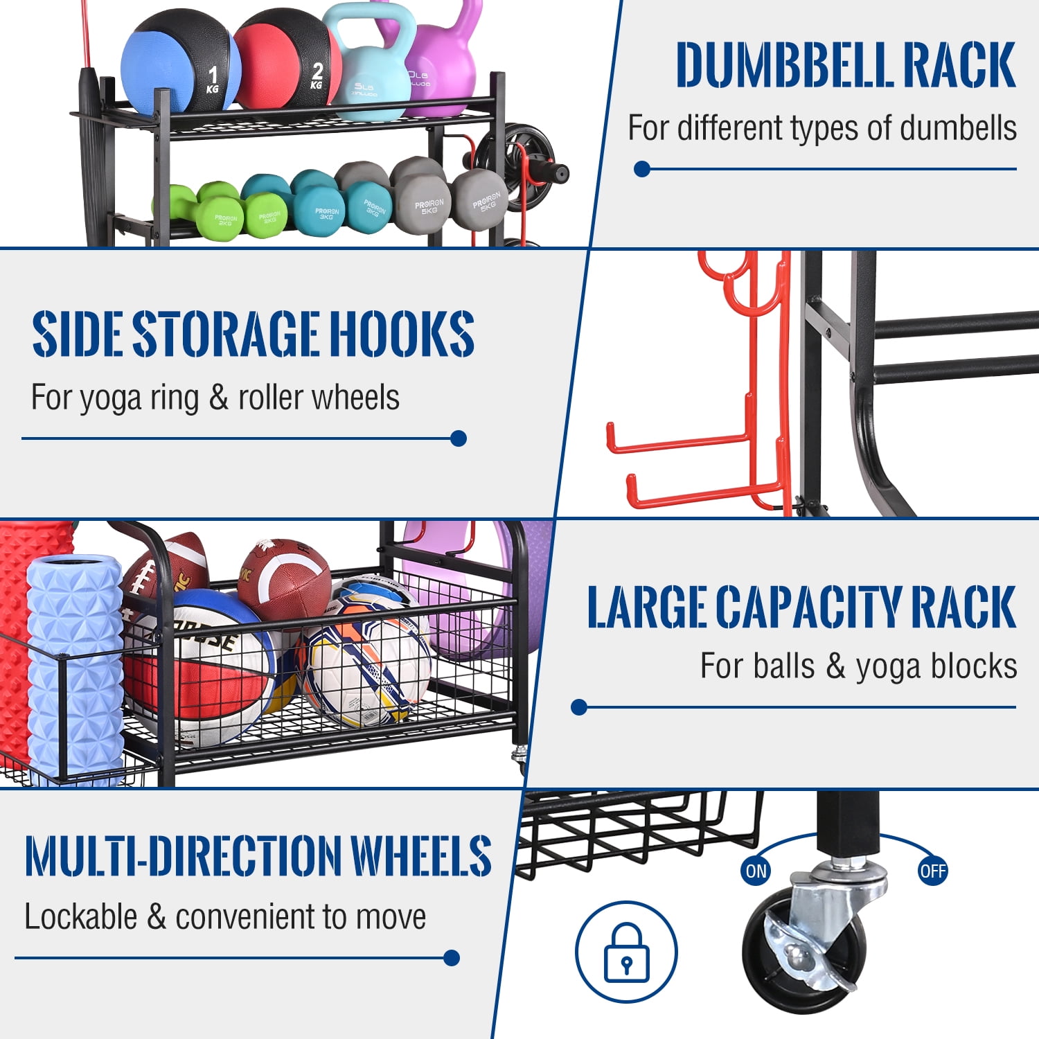 Mythinglogic Dumbbell Rack, Home Gym Storage Sports Weight Rack for Dumbbells, Kettlebells Yoga Mat and Balls
