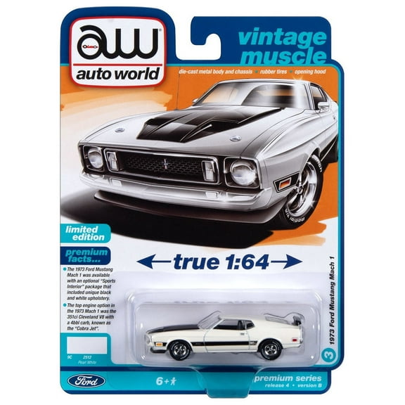Auto World 64422 Vintage Muscle 1:64 1973 Ford Mustang Mach 1 White Series B