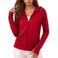 thumbnail image 2 of Wensltd Femmes Protection Solaire Manches Longues Hauts à Capuche Couleur Unie Légers Sports de Plein Air Randonnée Course Chandails Rouge, 2 of 6