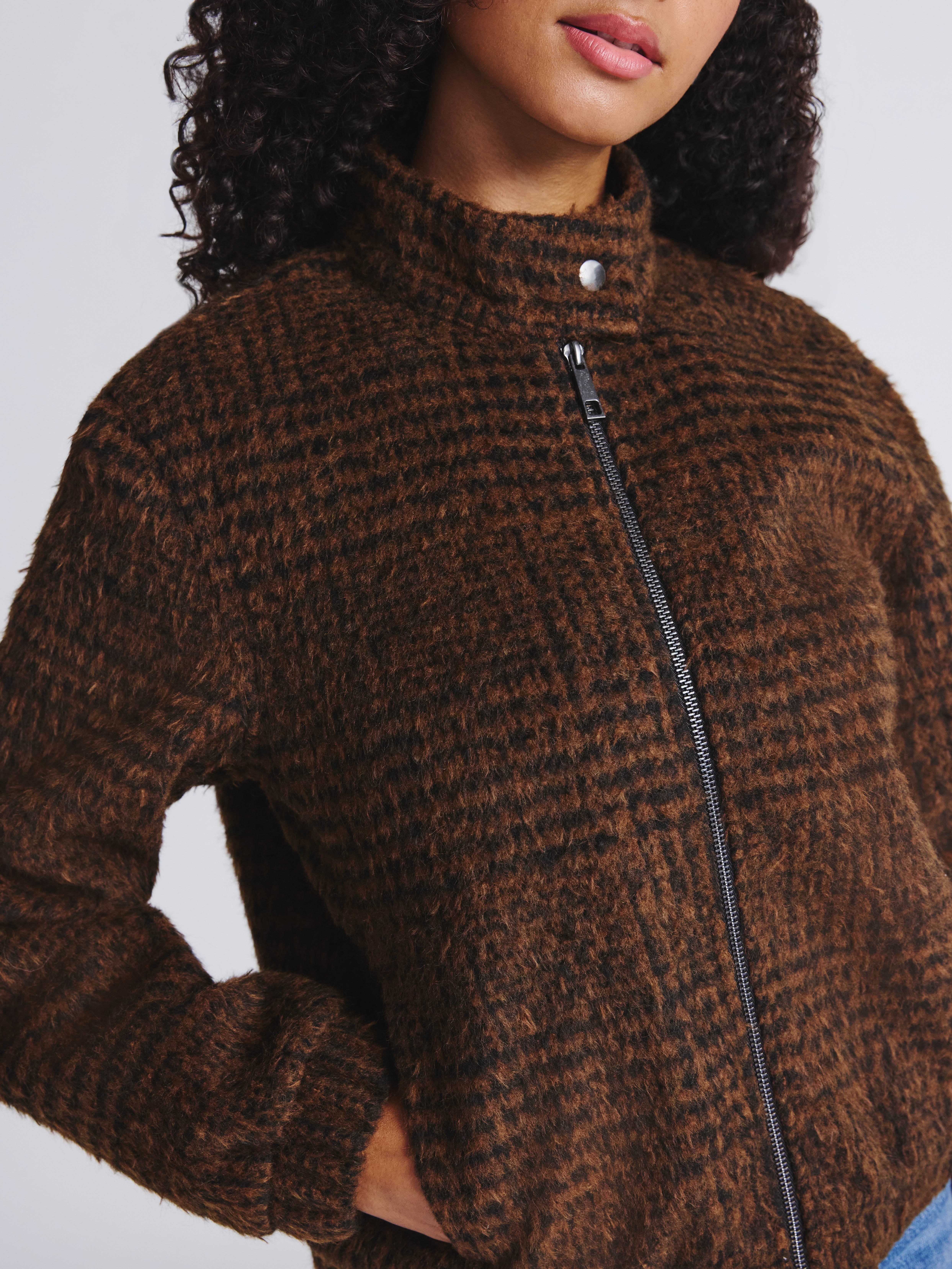 Time and Tru Women's and Women's Plus Faux Wool Bomber Jacket, Sizes XS-2X