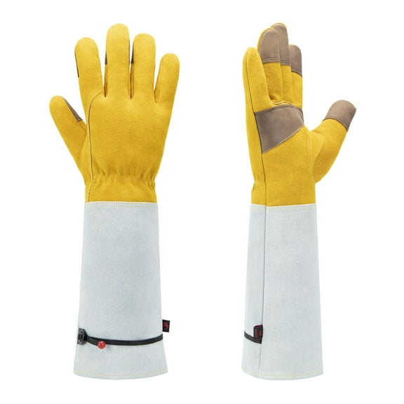 UJNDER Cowhide Long Tube Gardening Needle Proof Labor Garden Gloves for Heavy Duty and Comfort in Yard Work Light Yellow