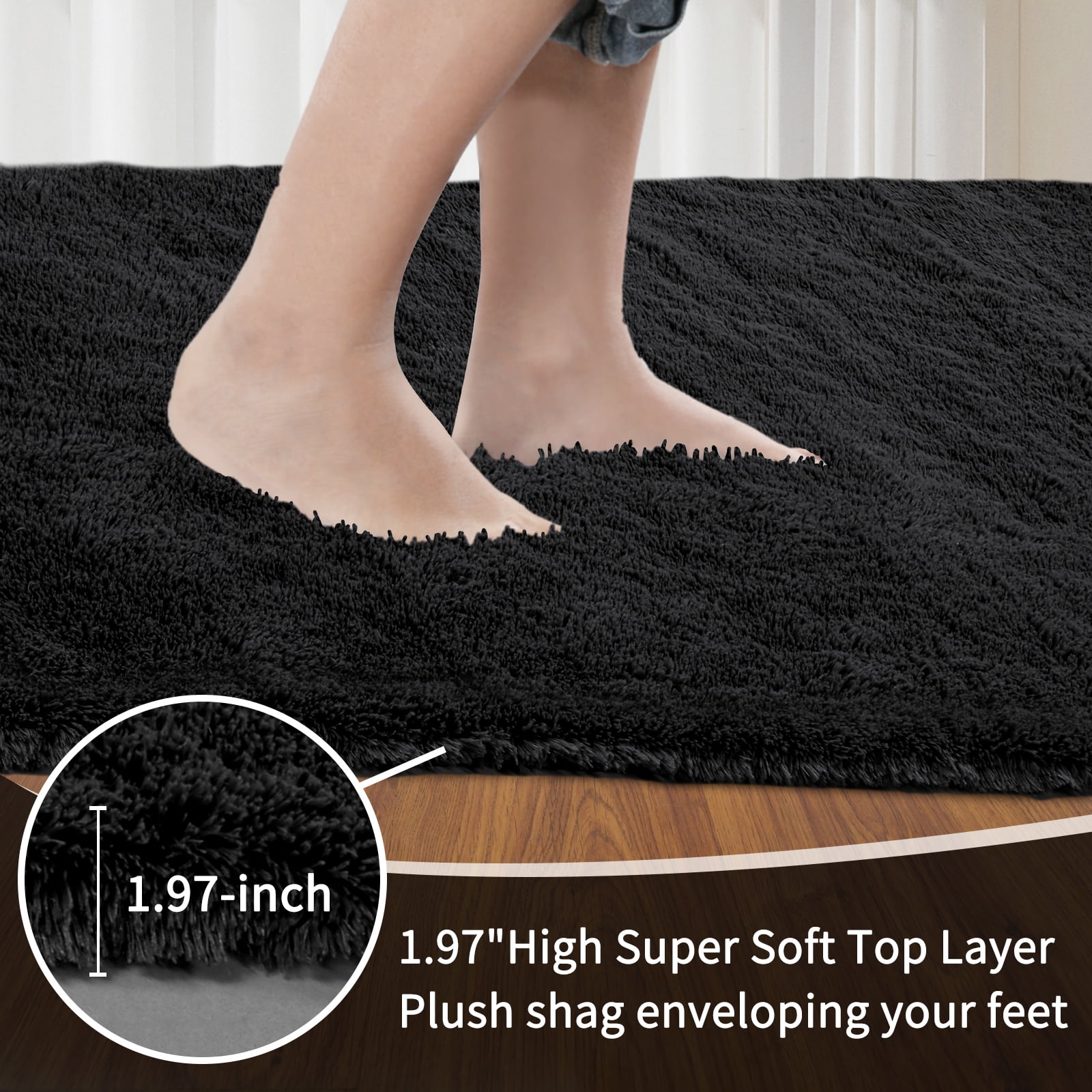 Solid Color Fluffy Rugs, Non-slip Soft Shaggy Floor Carpet Mats & Rugs for Room Decor, Washable Non-slip Modern Area Rug, Modern-style Decorative Carpets for Home Livingroom Bedroom, Black