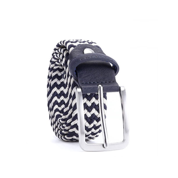 Minnieouse Cinturón trenzado Mujeres Hombres Pantalones Cintura Ropa decorativa Cintura Banda Casual Holeless Pin Hebilla Correa de nylon Transpirable Cinturones Azul y blanco Minnieouse AP012253-04