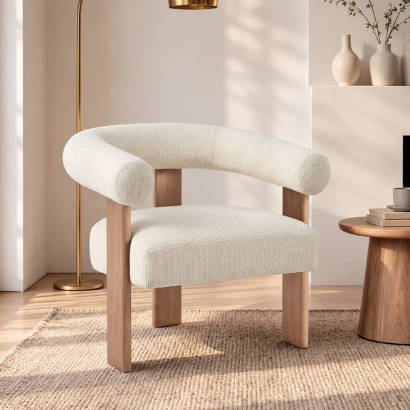 Usaint 25" Oversized Barrel Accent Chairs, Upholstered Chenille Chairs, Cozy Reading Chairs for Living Room, Bedroom & Apartment, Cream