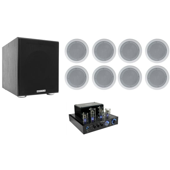 Rockville Tube Amp/Home Theater Receiver (8) 5.25" White Ceiling Speakers 8" Sub