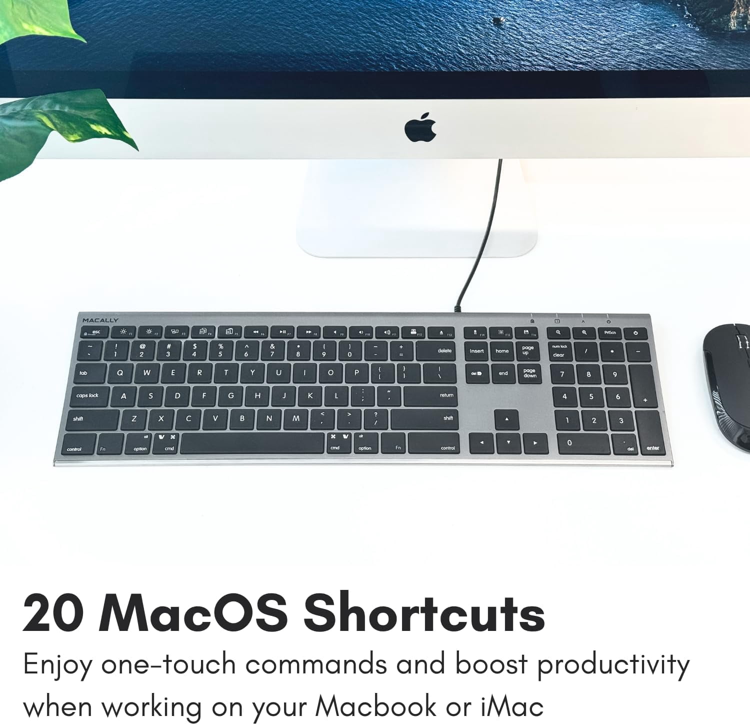 Macally USB C Keyboard (Upgraded) - Dual USB A + C Plug - Wired Keyboard for Mac - Ultra Slim, 20 Shortcuts, 110 Scissor Keys