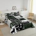 thumbnail image 2 of Retro Cabin Comforter Set Twin Size, Checkered Plaid Patchwork Bedding Woodland Wildlife Deer Bear Trees Duvet Insert Country Farmhouse Wild Animal Quilt Camper Lodge Room Decor, Green Gray, 2 of 5