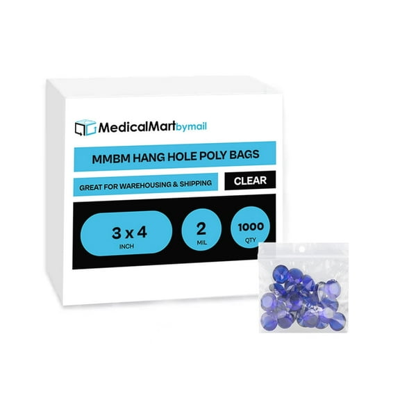 MMBM 2 Mil 3" x 4" Mini Zipper Plastic Reclosable Bags with Hang Hole 1000 Pcs