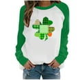 thumbnail image 1 of CEHVOM Women's Spring Patchwork St. Patrick's Day Printed Long Sleeves Round Neck Casual Tee Tops, 1 of 4