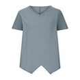 thumbnail image 4 of Mceream Women's Linen Shirt Short Sleeve V Neck Irregular Hem Top Oversized Loose Fit Summer Cute Tees Outfits Blouse Plus Size Gray M, 4 of 6