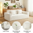 thumbnail image 3 of 76'' Large Corduroy Loveseats Set of 2, 3-Seater Boneless Cloud Sofas with Integrated Cup Holders, No Assembly Compression Couch, Ideal for Small Spaces, White, 3 of 10