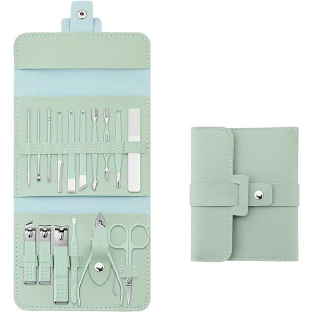 Juego de manicura y pedicura xinyu 16/12 piezas cortaúñas de acero inoxidable kit de cuidado profesional estuche de viaje verde A-16