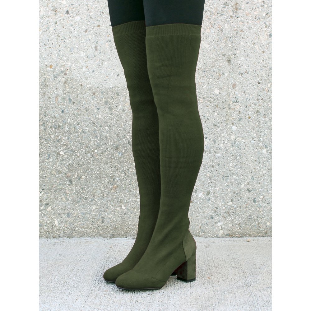 nature breeze over the knee women's sock boots in olive