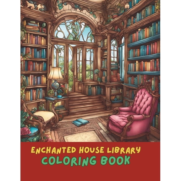 Enchanted House Library Coloring Book: A Magical Journey Through Whimsical Rooms and Mystical Bookshelves: Relaxing colo, (Paperback)