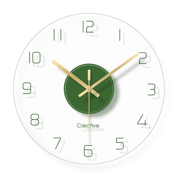 Reloj de pared moderno transparente de 30 cm con esfera de cristal verde