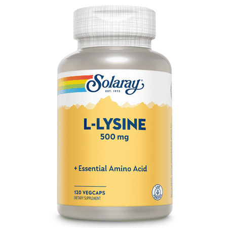 SOLARAY L Lysine 500 mg Capsules - Free-Form Essential Amino Acids Supplement - Powerful Wellness Support with L-Lysine Amino Acid - Lab Verified, 60-Day Guarantee, 120 Servings, 120 VegCaps