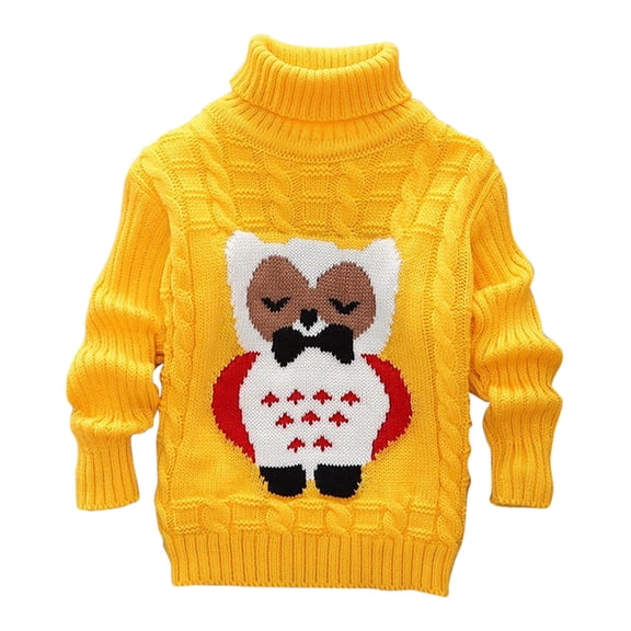 Turtleneck Sweater Girls Long Sleeve Print Cable Knit Sweater Stretch Fall Warm Pullover Tops 1-10T, Yellow, 4 Years