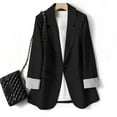 thumbnail image 2 of YDFCWXW Women's 2025 Fall Notched Collar Patchwork Blazer Long Sleeve Suit Coat Black, 8XL, 2 of 3
