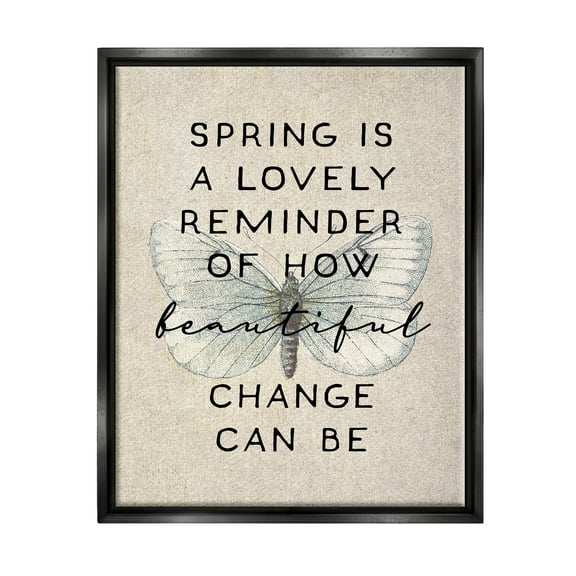 Stupell Industries How Beautiful Change Can Be Quote Spring Butterfly Jet Black Framed Floating Canvas Wall Art, 16x20, by Daphne Polselli