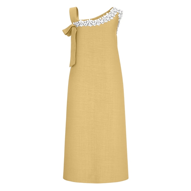 one size beach dresses Maqroz Summer for Women Plus Shoulder Lace Trim Maxi Dress Sleeveless V Neck Cotton Linen Sundress for Vacation Vestidos Para or enjoying a casual styleattribute-festival outfits Catiln Clark Black Dress Color:Light Gray
