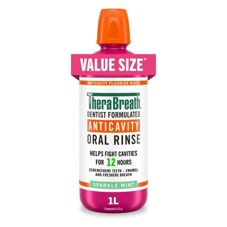 TheraBreath Anticavity Fluoride Mouthwash, Sparkle Mint, Dentist Formulated, 1 Liter